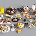 Modern Food Combination Tray Bread Cake Coffee Drink 3d model