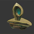 Abstract Modern Sculptural Artwork With Curved Structure Green Brown Tones And Textured Base
