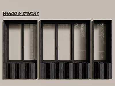 Window Display of Modern Black Framed Casement Windows with Vertical Ribbed Design 3d model