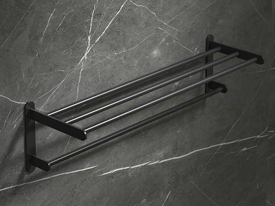Black Metal Wall Mounted Bathroom Towel Rack For Hanging Towels On Marble Wall 3d model