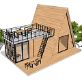 A Frame Wooden House With Balcony Staircase Large Windows And Outdoor Seating