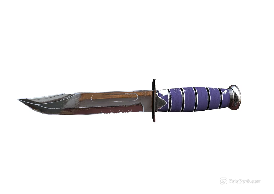 Tactical Knife With Purple Handle Silver Stripes Sharp Metal Blade And Ergonomic Design 3d model 
