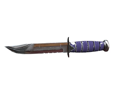 Tactical Knife With Purple Handle Silver Stripes Sharp Metal Blade And Ergonomic Design 3d model