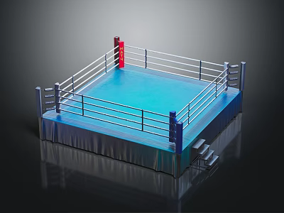 Professional Boxing Ring Sports Equipment with Steel Ropes Corner Posts and Blue Platform 3d model