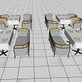 Modern Upholstered Dining Chairs Arranged With Tables In Restaurant Interior Layout 3d model