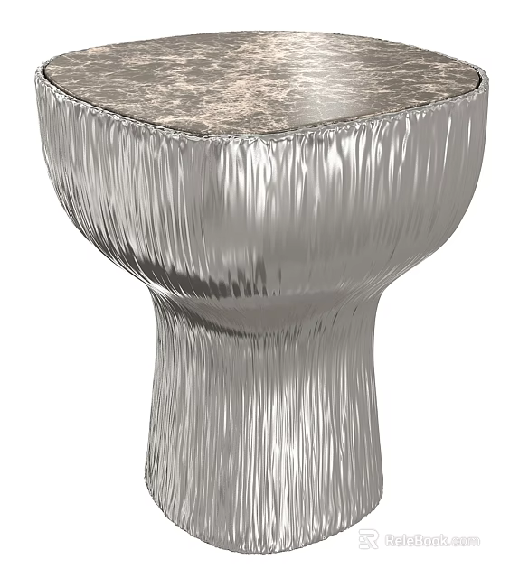 Modern Silver Metal Side Table With Textured Surface And Elegant Curved Base 3d model 