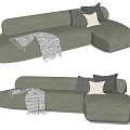 Gray Upholstered Sectional Sofa With Plush Throw Pillows And Checkered Blanket 3d model