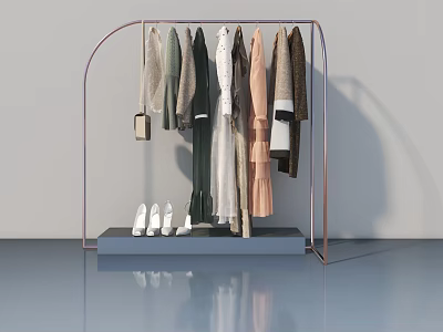Modern Hinged Door Wardrobe With Hanging Clothes And Shoes On 3d model