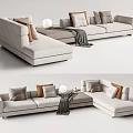 Modern Sectional Sofa With Decorative Pillows Throw Blanket And Lamp 3d model