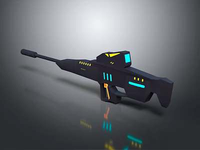Futuristic Sci Fi Weapon 3D Model With Blue Yellow LED Lights And Sleek Design 3d model