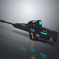 Futuristic Sci Fi Weapon 3D Model With Blue Yellow LED Lights And Sleek Design