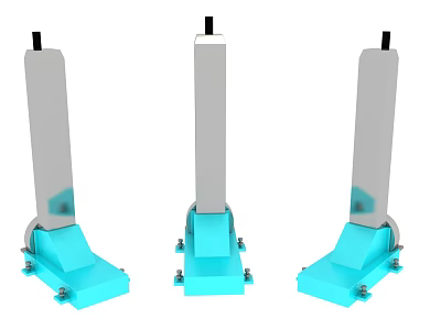 Three Industrial Equipment Units With Blue Base And Gray Column Metal Structure 3d model