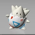 3D Cartoon Creature Character With Spiky White Body Blue Red Patterns And Small Black Eyes