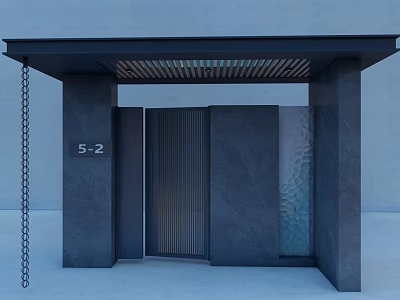 Modern Entrance Gate With Black Pillars Lattice Canopy Number 5-2 And Water Curtain Wall 3d model