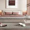 Modern Bedroom Interior Design With Bed Abstract Painting Bedside Lamps Window Blinds And Neutral Tones