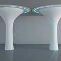 White Modern Pillars With Blue Circular Top Lights And Curved Side Accents In Gray Interior