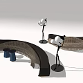 Modern Curved Landscape Seats With Woven Texture Green Plants And Decorative Lights