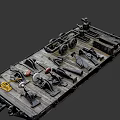 Vintage Industrial Metal Tools And Old Mechanical Parts Display On Wooden Platform