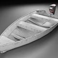 Old Wooden Boat Equipped With Black Outboard Motor And Wooden Planks Seats
