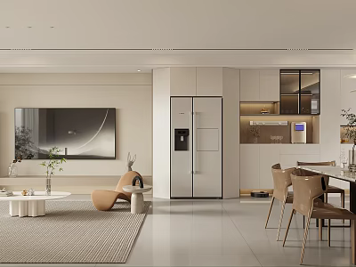 Modern Open Concept Living Dining Room With Sofa Dining Table And Area Rug 3d model