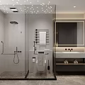 Modern Bathroom Interior Design With Glass Shower Enclosure And Backlit Mirror