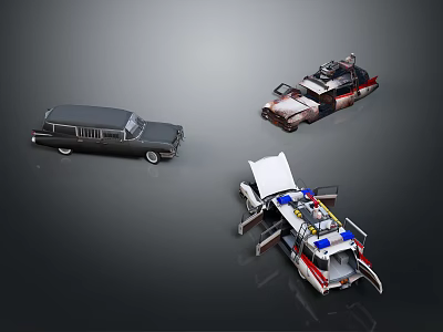 Vintage Black Sedan Retro Hearse And Emergency Vehicle With Open Rear 3d model