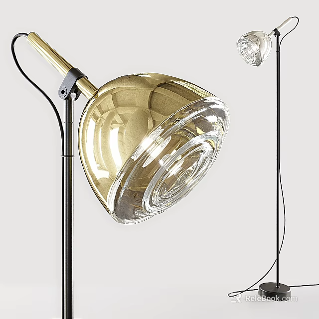 Modern Gold Floor Lamp With Transparent Glass Shade And Metal Stand 3d model 