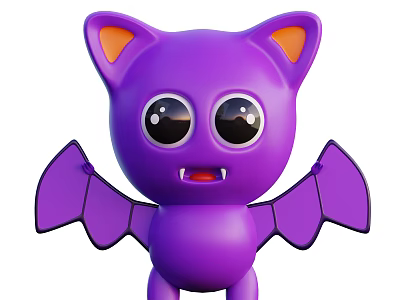 Purple Cartoon Character with Big Black Eyes Orange Ears and Open Wings 3d model