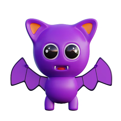 Purple Cartoon Character with Big Black Eyes Orange Ears and Open Wings 3d model