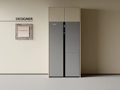 Modern Designer Refrigerator Cabinet With Sleek Gray And Beige Finish In Minimal Interior 3d model