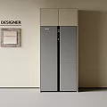 Modern Designer Refrigerator Cabinet With Sleek Gray And Beige Finish In Minimal Interior