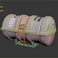 White Cylindrical Industrial Storage Tank With Red Straps And Metal Stand
