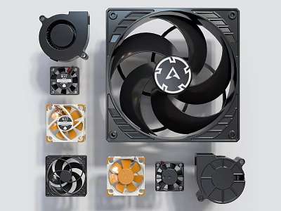 Various AC Fans With Different Blade Designs And Color Options For Cooling 3d model