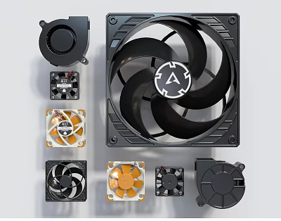 Various AC Fans With Different Blade Designs And Color Options For Cooling 3d model