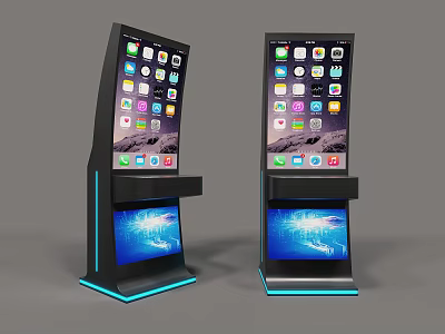 Public Self Service Kiosks With Large Screens Small Display And Blue Lighting 3d model