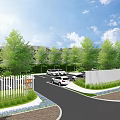 Modern Parking Lot With Landscaped Trees Parking Spaces And Parked Vehicles