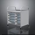 Industrial Mobile Storage Cart With White Frame Blue Compartments Top Shelf And Wheels