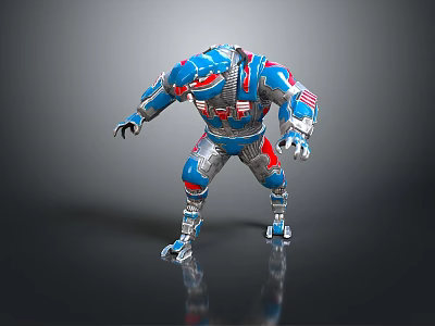 Blue Red Armored Mechanical Dinosaur Like Game Movie Character In Standing Pose 3d model