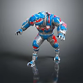Blue Red Armored Mechanical Dinosaur Like Game Movie Character In Standing Pose