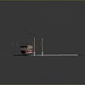 Red Tram Model Scene with Tracks and Utility Poles on Cobblestone Ground