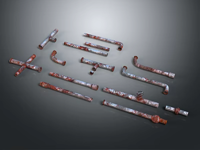 Pipes Fittings Elbows and Tees with Red White Patterned Design for Plumbing 3d model