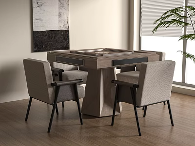 Stylish Entertainment Table With Wooden Top And Upholstered Chairs In Modern Interior Space 3d model