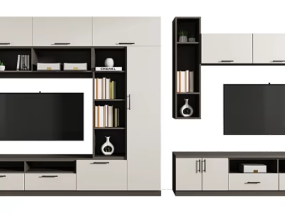 Modern TV Cabinet Design With Storage Drawers Shelves Books Plants And Decorations 3d model