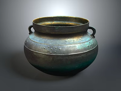 Artisan Carved Bronze Sculpture Vessel with Two Handles Green Patina and Intricate Designs 3d model