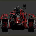 Red Futuristic Sci Fi Tricycle with Mechanical Frame and Weapon like Components Design 3d model