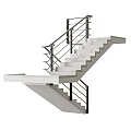 Modern Staircase Design With Metal Railings And Concrete Steps Structure 3d model