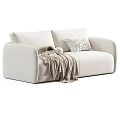 Two Seater Sofa Featuring Striped Design Decorative Pillows Knit Blanket And Color Options