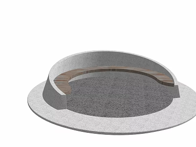 Modern Circular Landscape Seat With Concrete Base And Wooden Sitting Surface 3d model