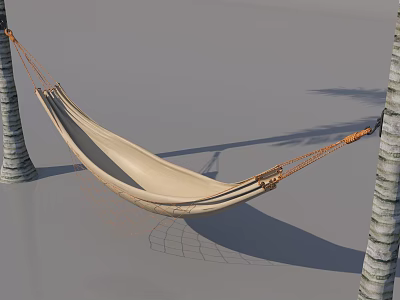 Beige Hammock with Dark Netting Hanging Between Two Trees Casting Shadows 3d model Beige Hammock with Dark Netting Hanging Between Two Trees Casting Shadows 3d model