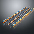 Blue And Yellow Striped Road Barrier With Reflective Divider Lines For Traffic Safety